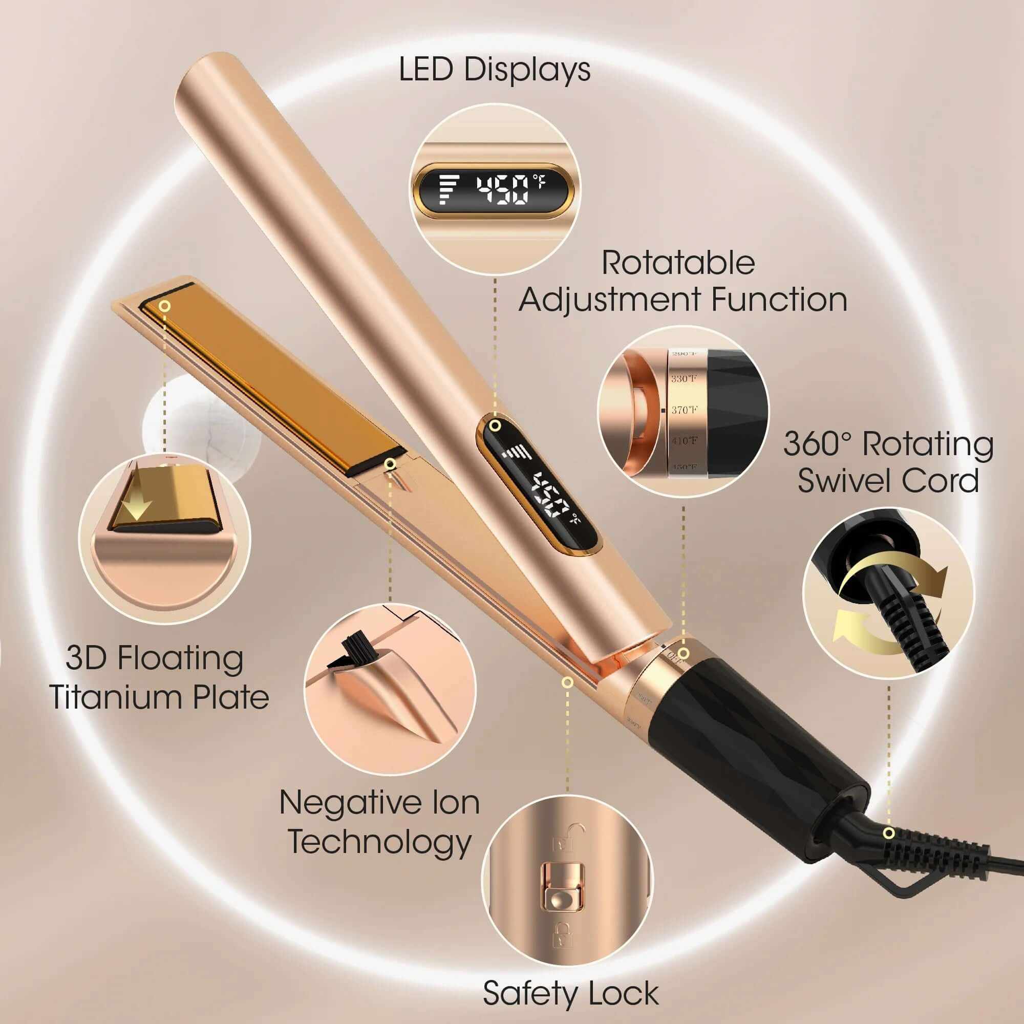Flat Iron Hair Straightener, Hair Straighteners for Women, Ionic Curling Iron, Gold