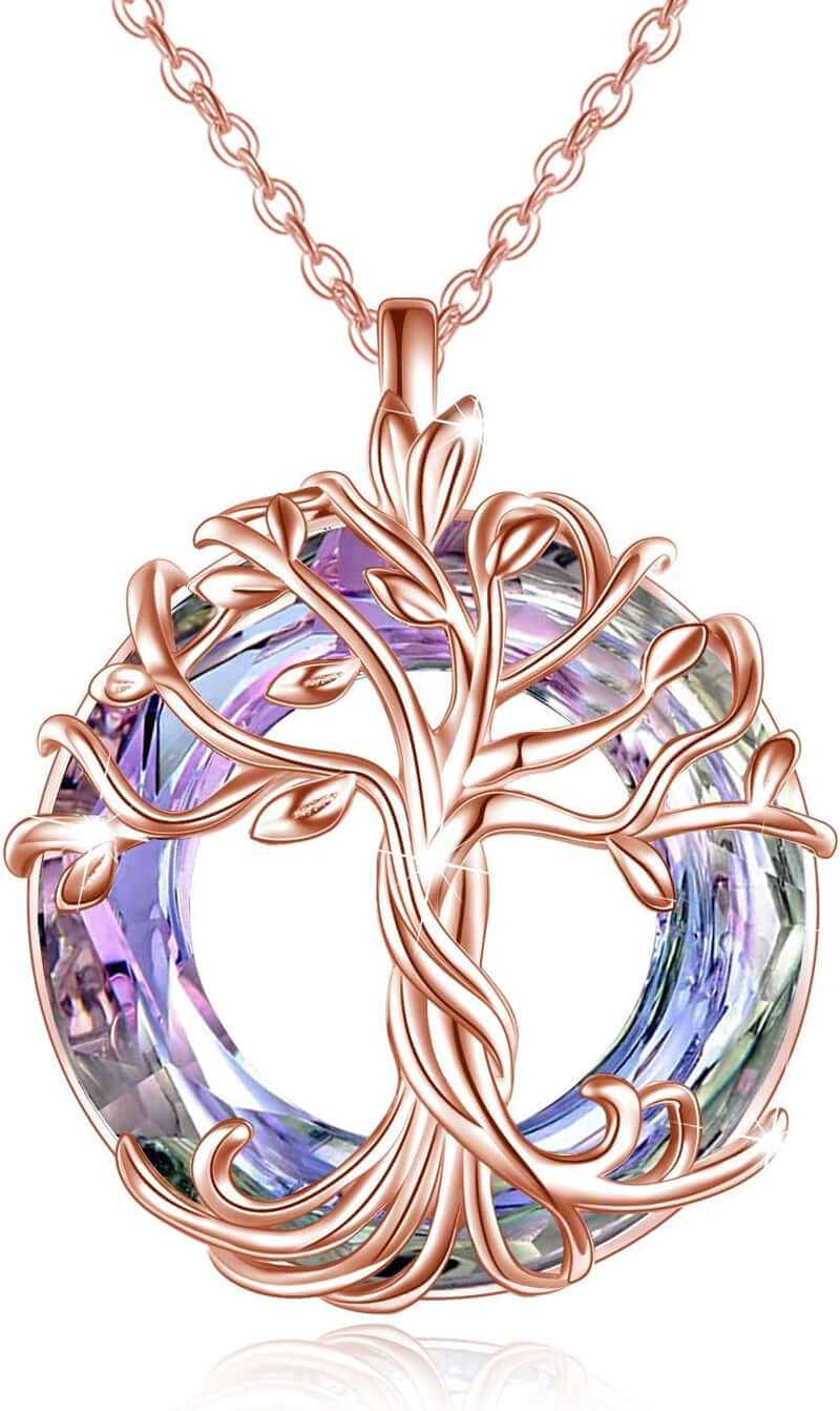 Tree of Life Necklace for Women 925 Sterling Silver Family Tree Austrian Crystal Jewelry Birthday Christmas Gifts for Mom Wife Her