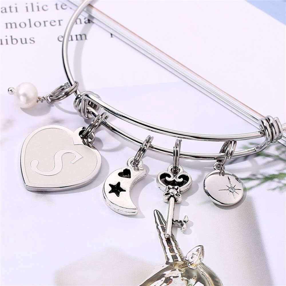 Initial Charm Bracelets for Women Gifts - Engraved 26 Letters Initial Charms Bracelet Stainless Steel Bangle Bracelet Birthday Christmas Jewelry Gift for Women Teen Girls