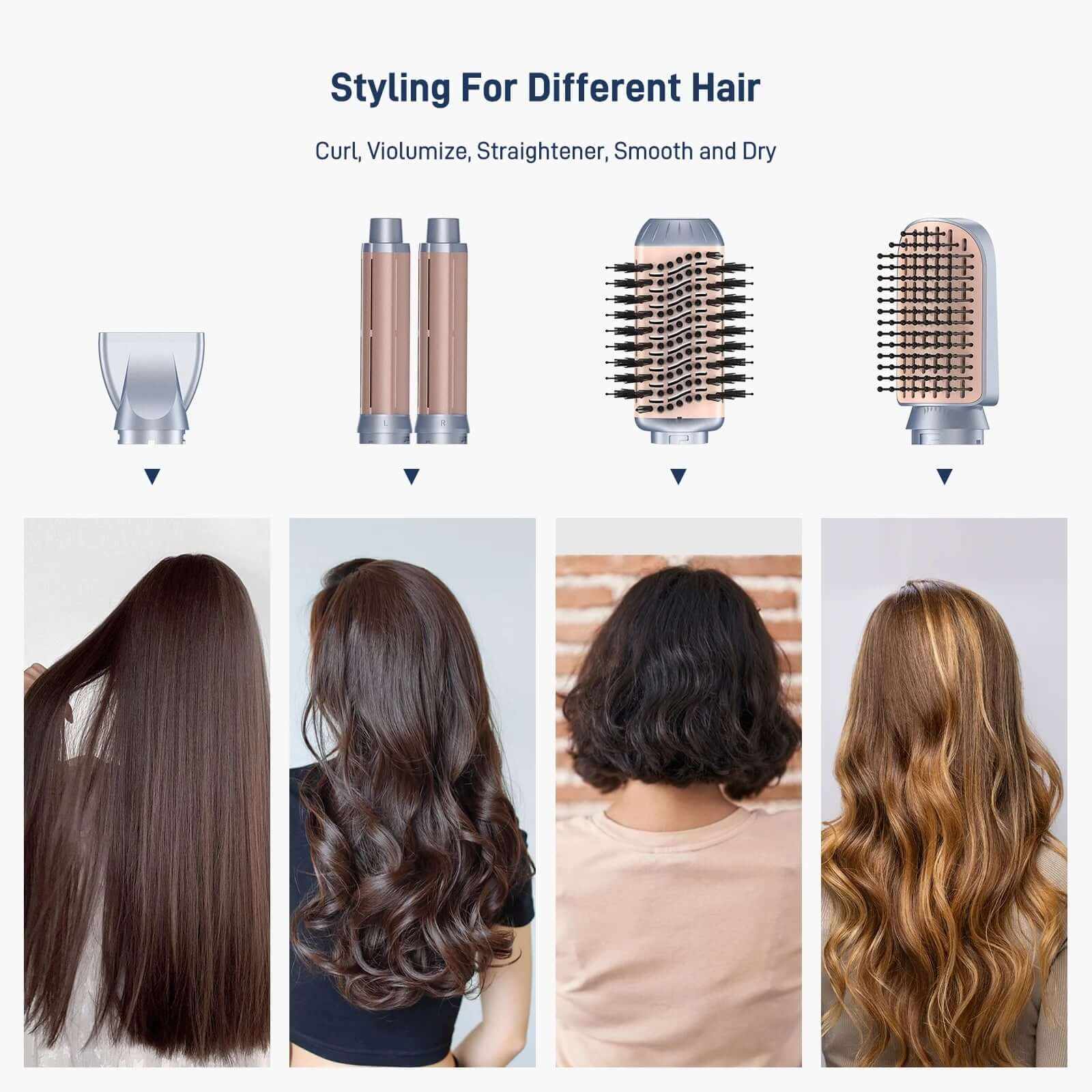 5-In-1 Hair Styler, Air Styling & Drying System, Powerful Hair Dryer Brush & Multi-Styler with Auto-Wrap Curlers, Oval Brush, Hair Straightener, Portable Package, Blue