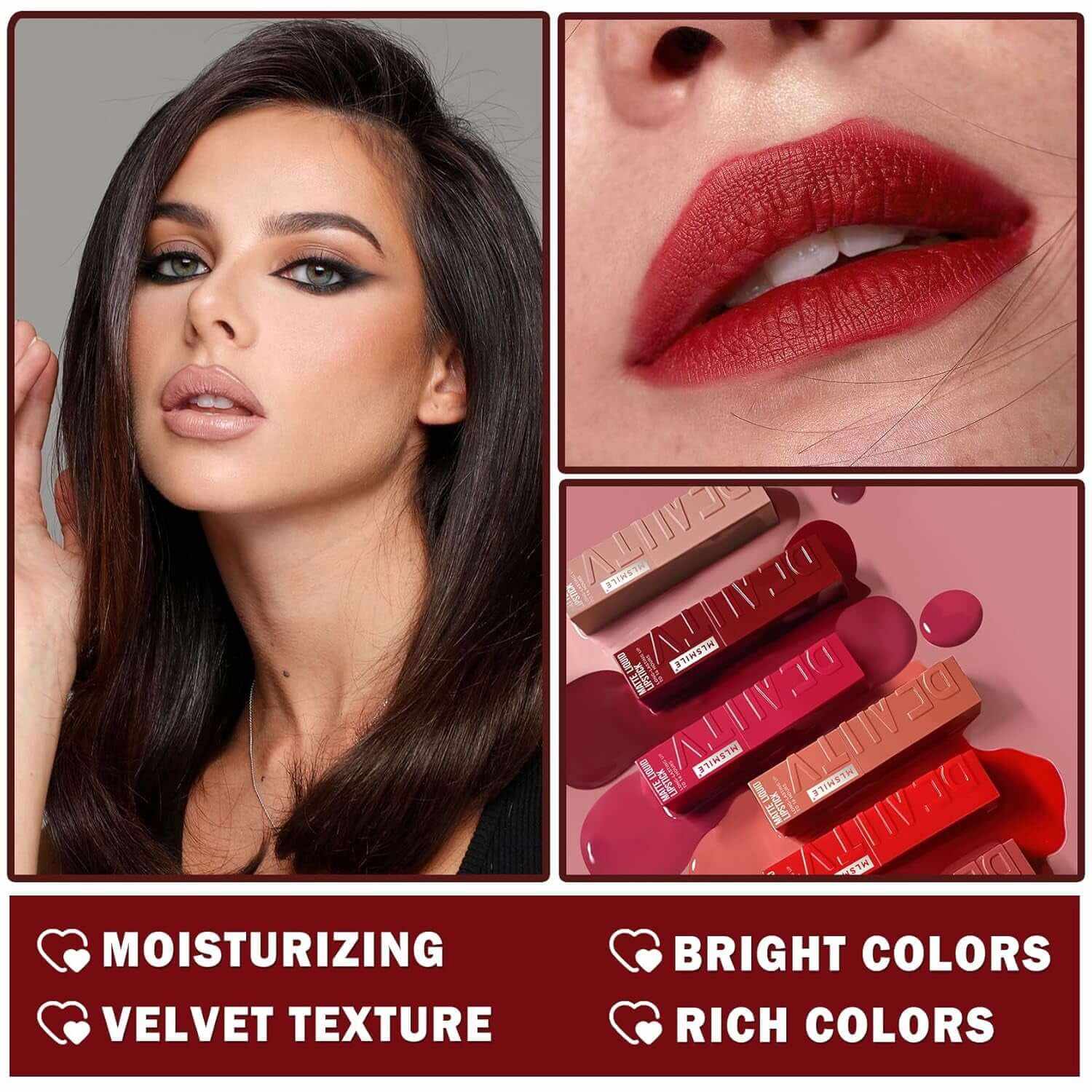 Pink Liquid Lipstick Matte Long Lasting Waterproof Highly Pigmented Color Lip Stain Tint Non-Stick Cup Lip Gloss Velvet Labiales-04