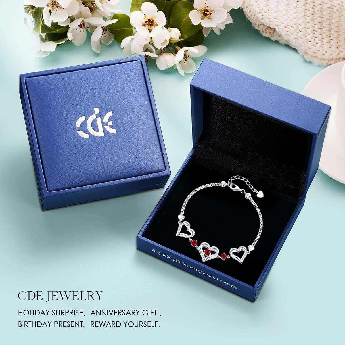 Forever Love Heart Charm Link Bracelet for Women, 925 Sterling Silver Birthstone Bracelet Mother&