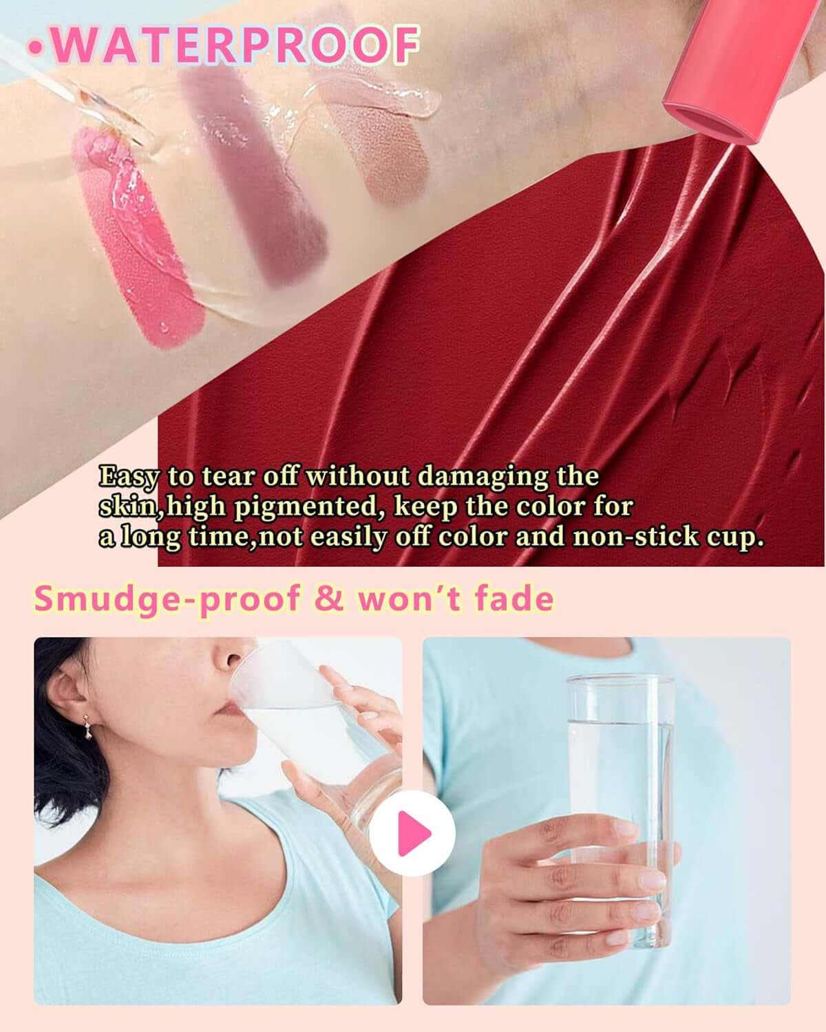 Peel off Lip Liner Stain Set, 2Pcs Waterproof Lip Tattoo Peel off Lip Tint Stain, Long Lasting Transfer-Proof Non Stick, Matte Finish High Pigmented Color Peel & Reveal Lips Gloss Makeup for Women-3,4