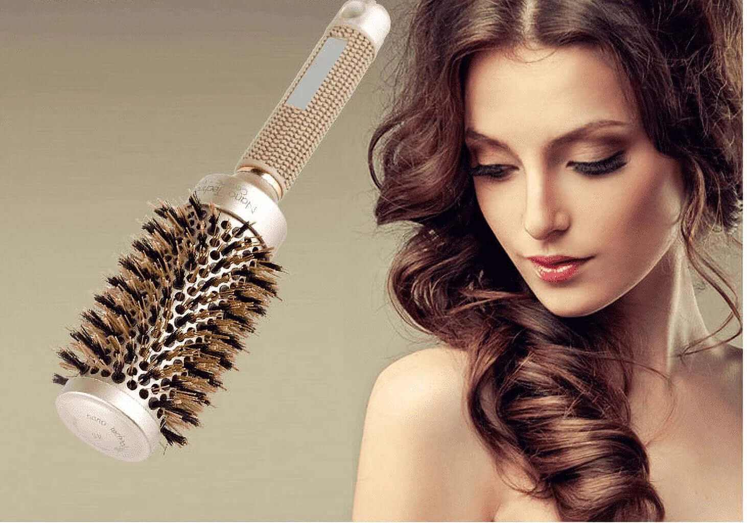 2 Inch round Hair Brush for Blow Drying, Boar Bristles Nano Thermal Ceramic & Ionic Tech & Anti-Static, for Curling, Straightening, Add Volume & Shine