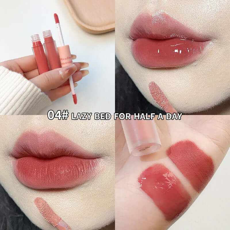 Matte Mirror Double Ended Lip Gloss Velvet Texture and Jelly Texture Moisturizing and Easy to Apply Lip Liquid Lipstick