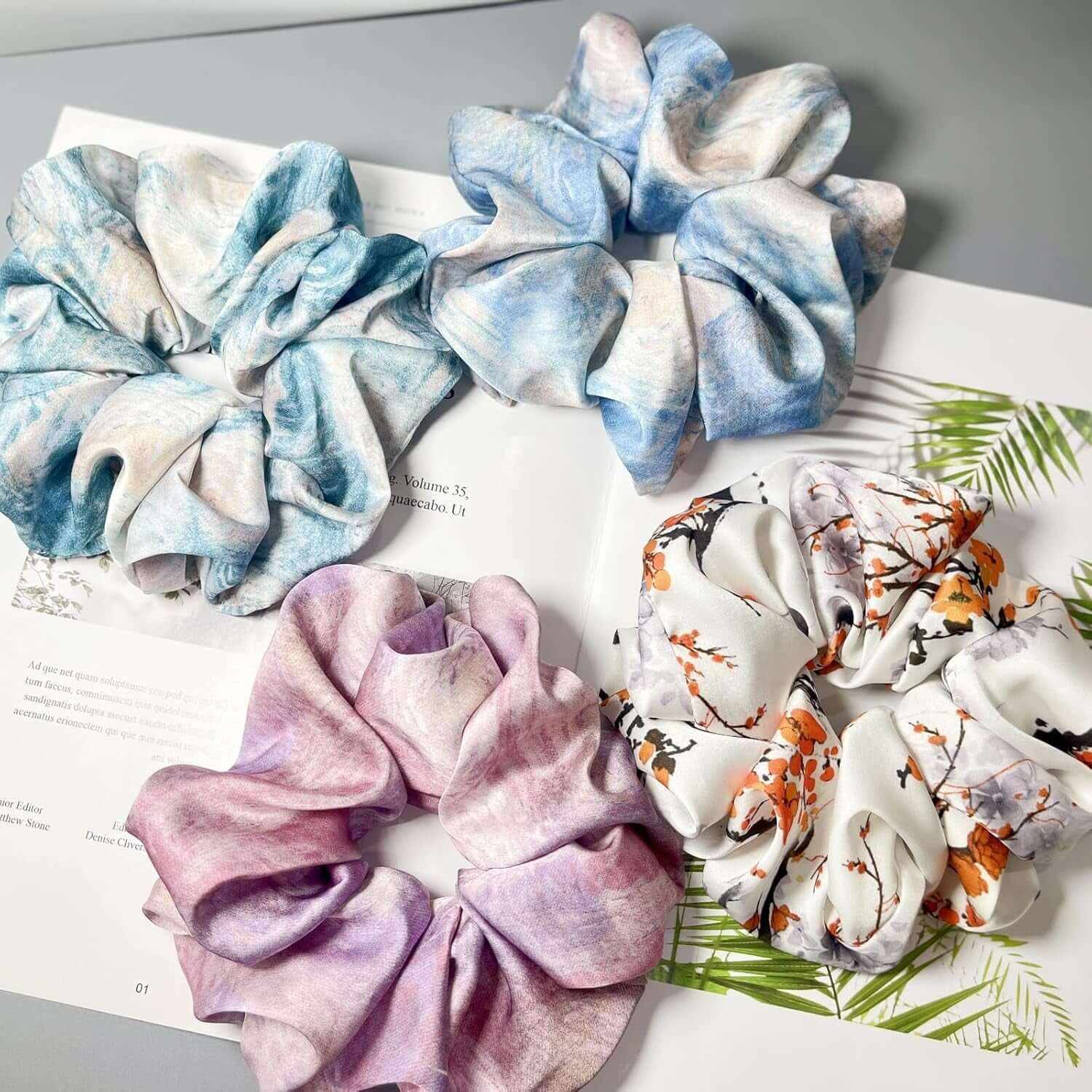 Large Satin Scrunchies XL Silk Oversized Scrunchie for Thick Long Hair Scrunchy Bobbles Hair Ties Jumbo for Women Girls (PAINTING)