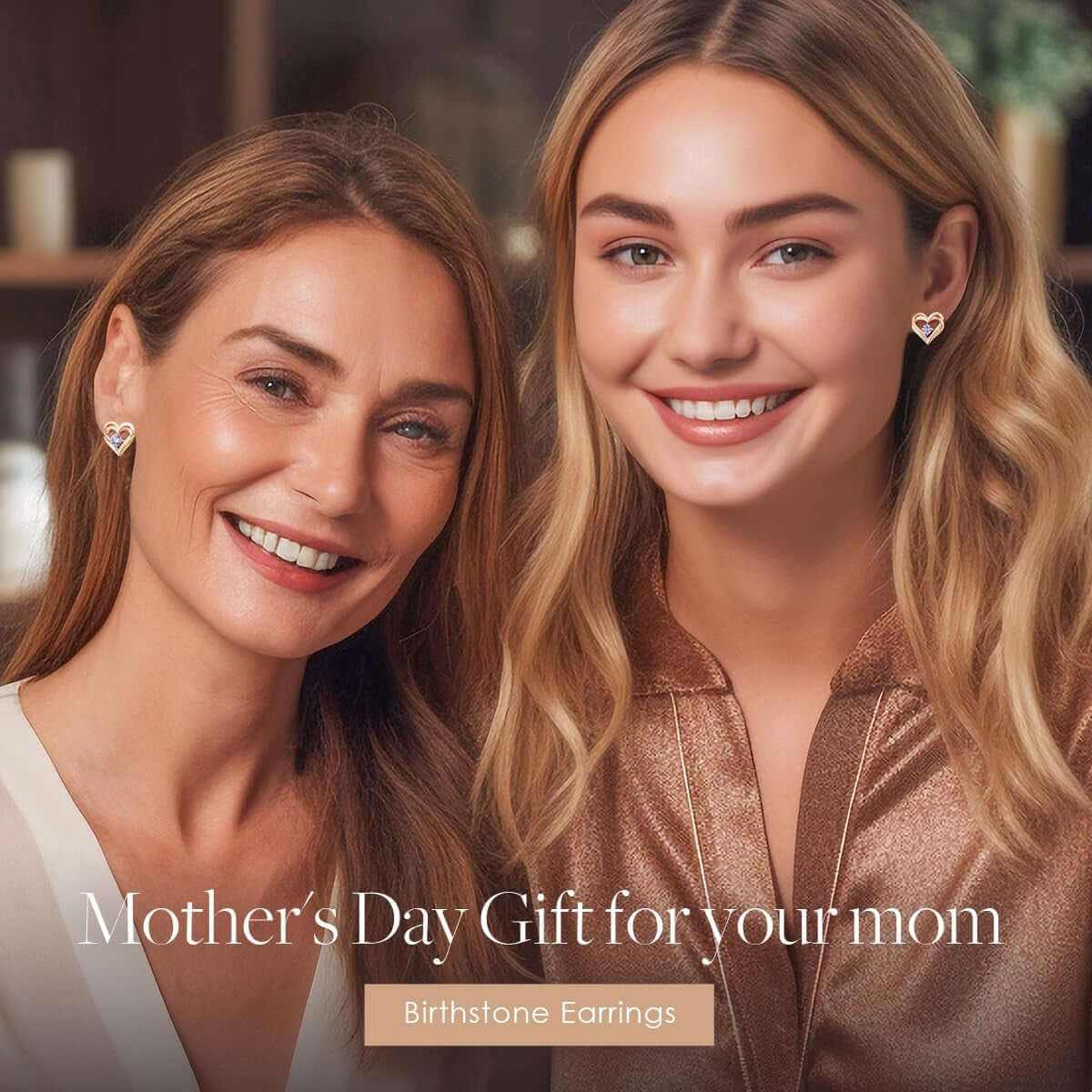 Forever Love Heart Stud Earrings for Women, 925 Sterling Silver Birthstone Heart Stud Earrings Mother&