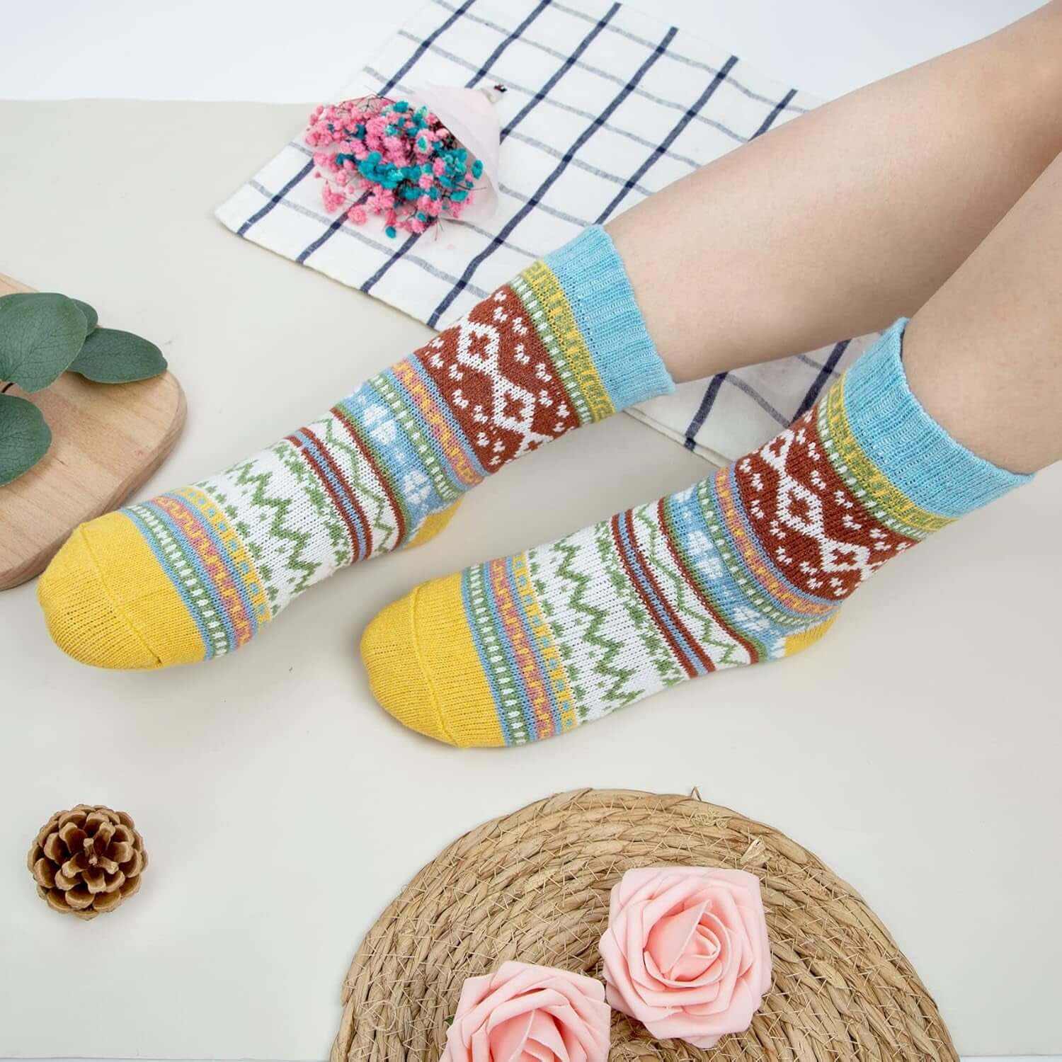 Wool Socks for Women Warm Winter Socks Knit Crew Calf Hiking Boot Sock Stocking Stuffers Gifts