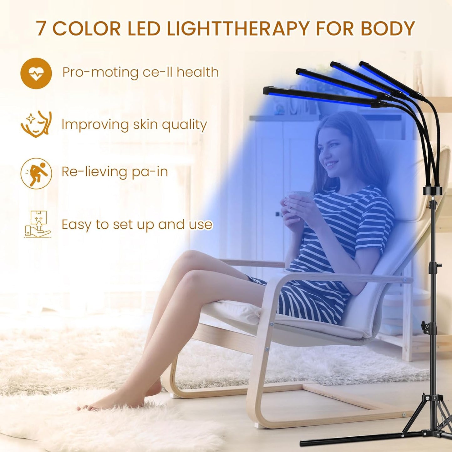 Red Light Therapy for Body, 7 Colors LED Red Light Therapy Lamp with Stand for Face, Knee, Back