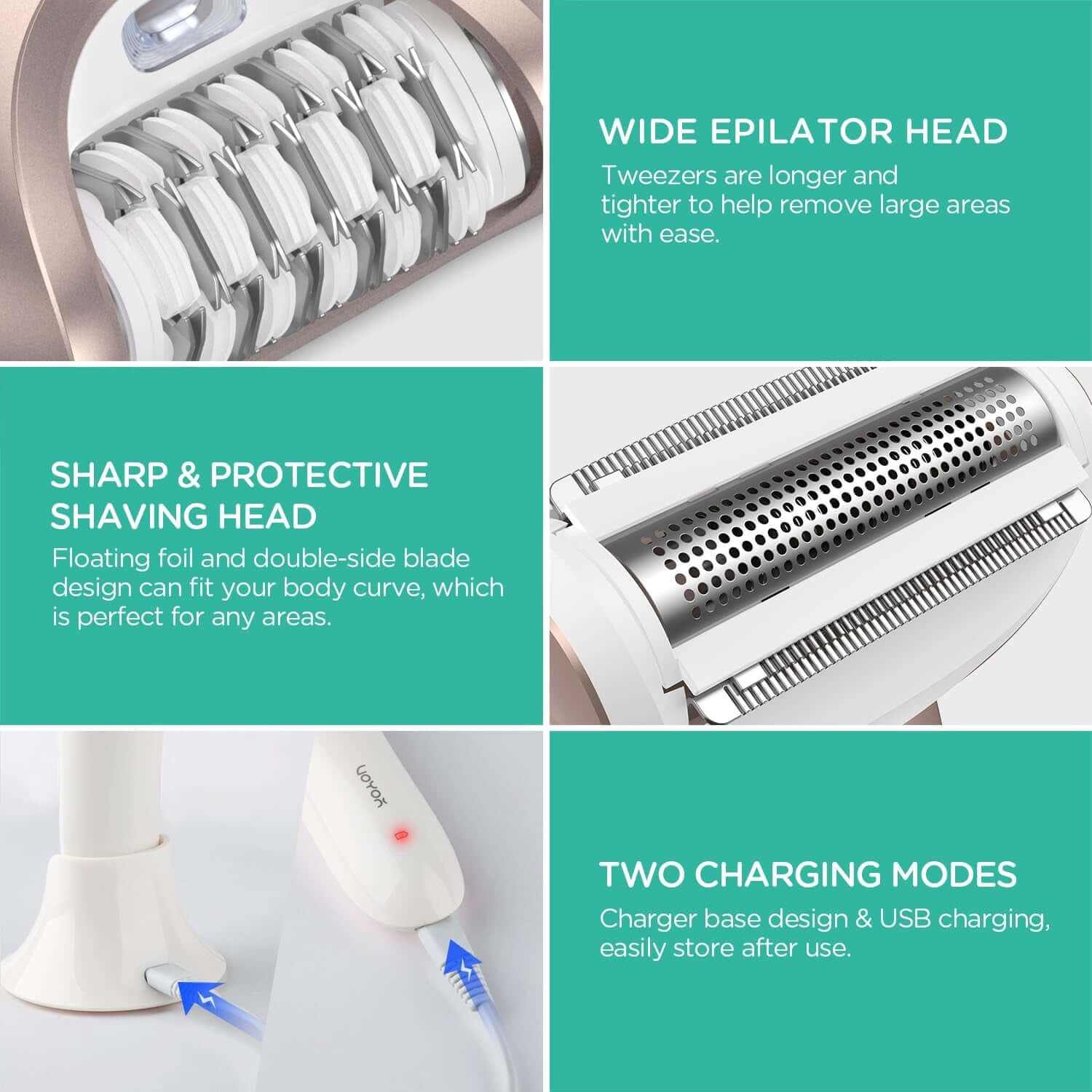 Epilator for Women, 3 in 1 Epilator Hair Removal for Women, Epilators Hair Remover for Leg Arm with 30 Tweezers, Rechargeable & Cordless Electric Lady Shaver & Trimmer BM300 (Champagne Gold)