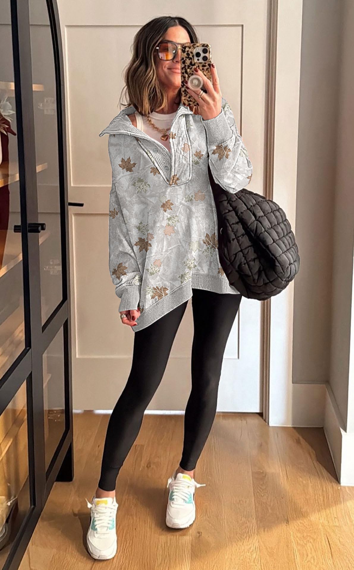 Soesdemo Oversized Sweatshirts for Women No Hood Mock Neck Fleece Lined Waffle Long Sleeve Button Pullover Tunic Sweatshirt