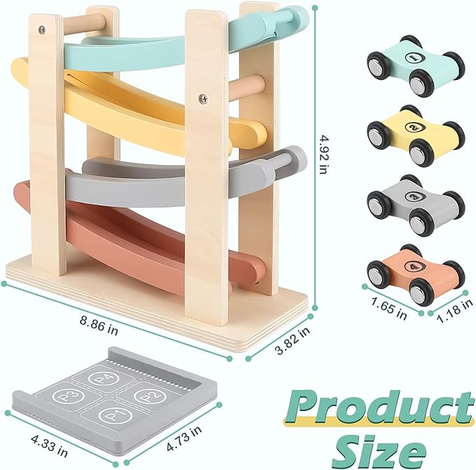 Car Ramp Toys for One Year Old Boy, Wooden Montessori Toys