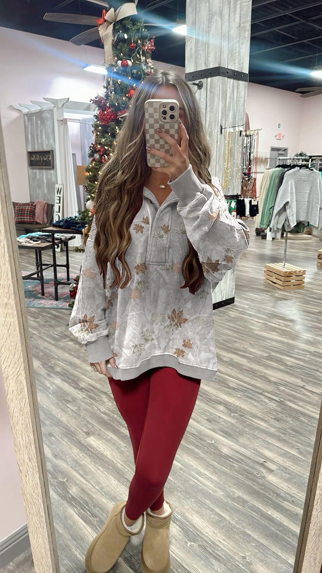 Soesdemo Oversized Sweatshirts for Women No Hood Mock Neck Fleece Lined Waffle Long Sleeve Button Pullover Tunic Sweatshirt