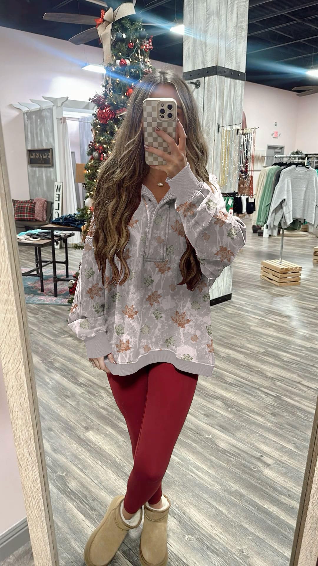 Soesdemo Oversized Sweatshirts for Women No Hood Mock Neck Fleece Lined Waffle Long Sleeve Button Pullover Tunic Sweatshirt
