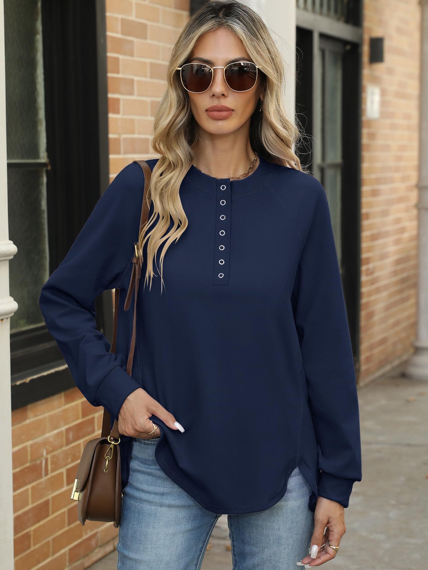 ANRABESS Women's Long Sleeve Henley Tops Tunic Sweatshirt Loose Slit Casual Button Shirts Pullover 2025 Fall Winter Outfits