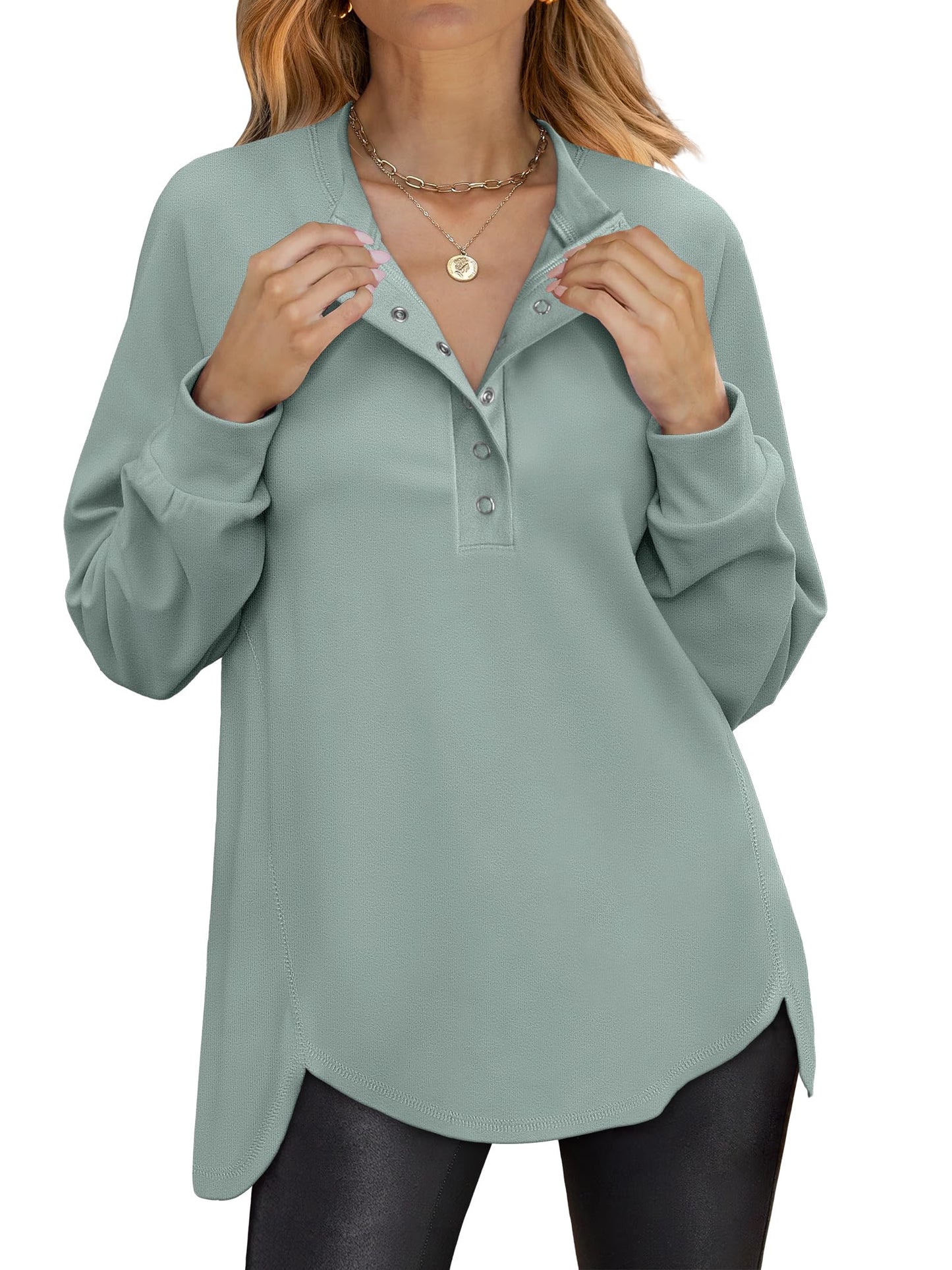 ANRABESS Women's Long Sleeve Henley Tops Tunic Sweatshirt Loose Slit Casual Button Shirts Pullover 2025 Fall Winter Outfits