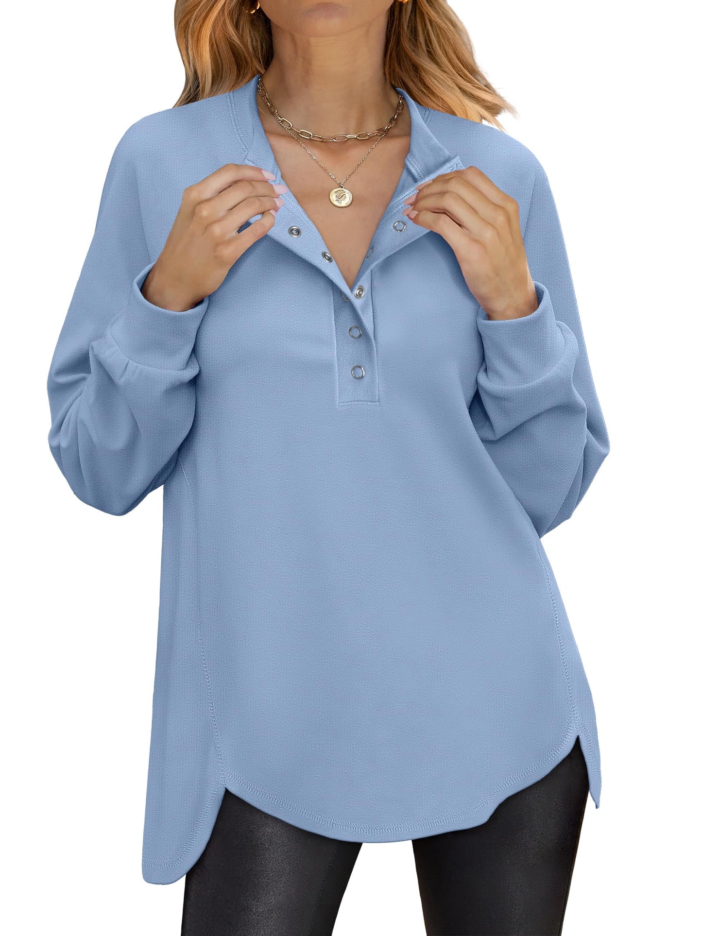 ANRABESS Women's Long Sleeve Henley Tops Tunic Sweatshirt Loose Slit Casual Button Shirts Pullover 2025 Fall Winter Outfits
