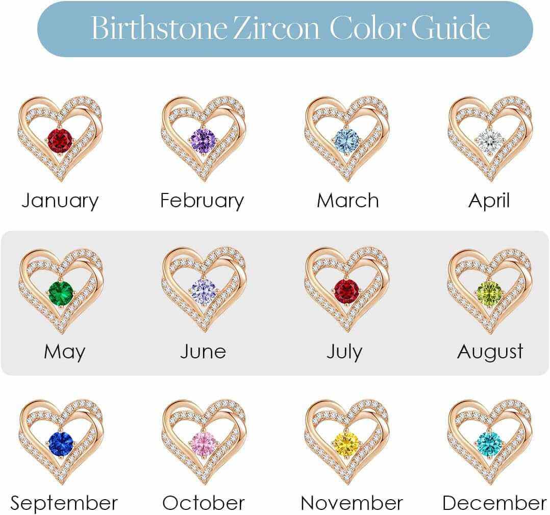 Forever Love Heart Stud Earrings for Women, 925 Sterling Silver Birthstone Heart Stud Earrings Mother&