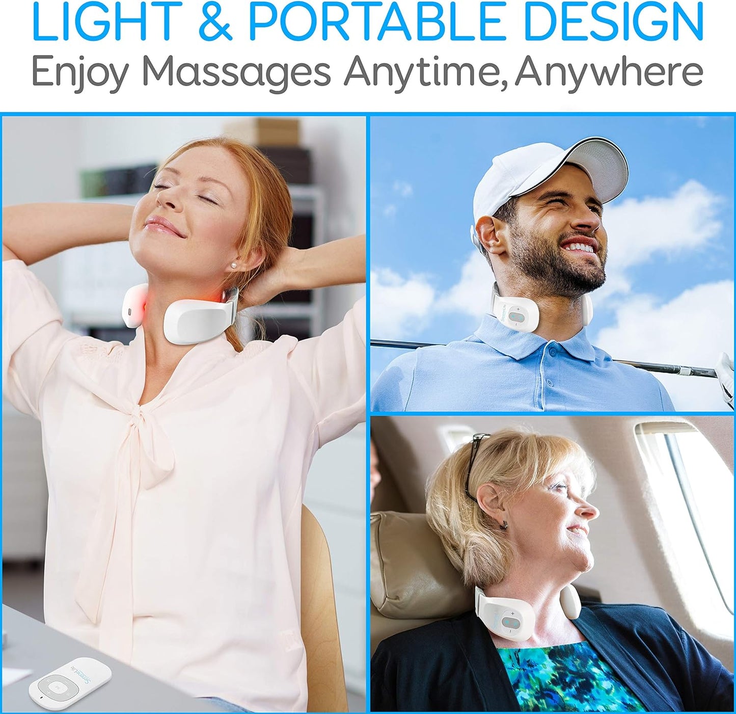 Smart Neck Massager with Heat - Cordless Rechargeable Trigger Point Deep Tissue Portable Neck Massager W/ Heat Vibration, for Men & Women - SLNKMSG120, White