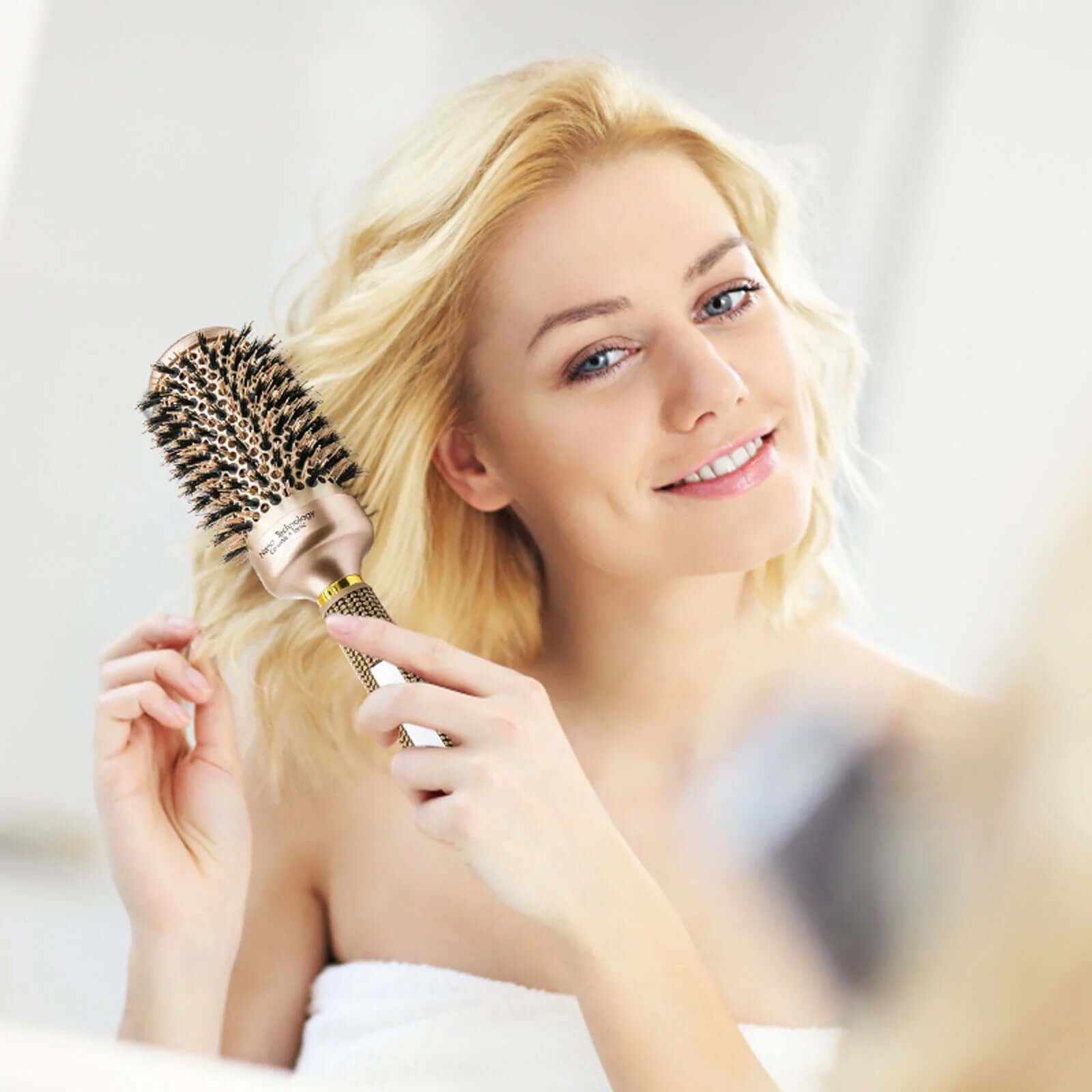 2 Inch round Hair Brush for Blow Drying, Boar Bristles Nano Thermal Ceramic & Ionic Tech & Anti-Static, for Curling, Straightening, Add Volume & Shine