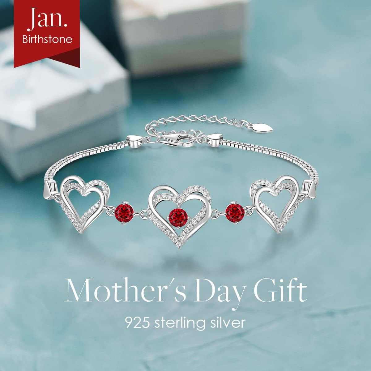 Forever Love Heart Charm Link Bracelet for Women, 925 Sterling Silver Birthstone Bracelet Mother&