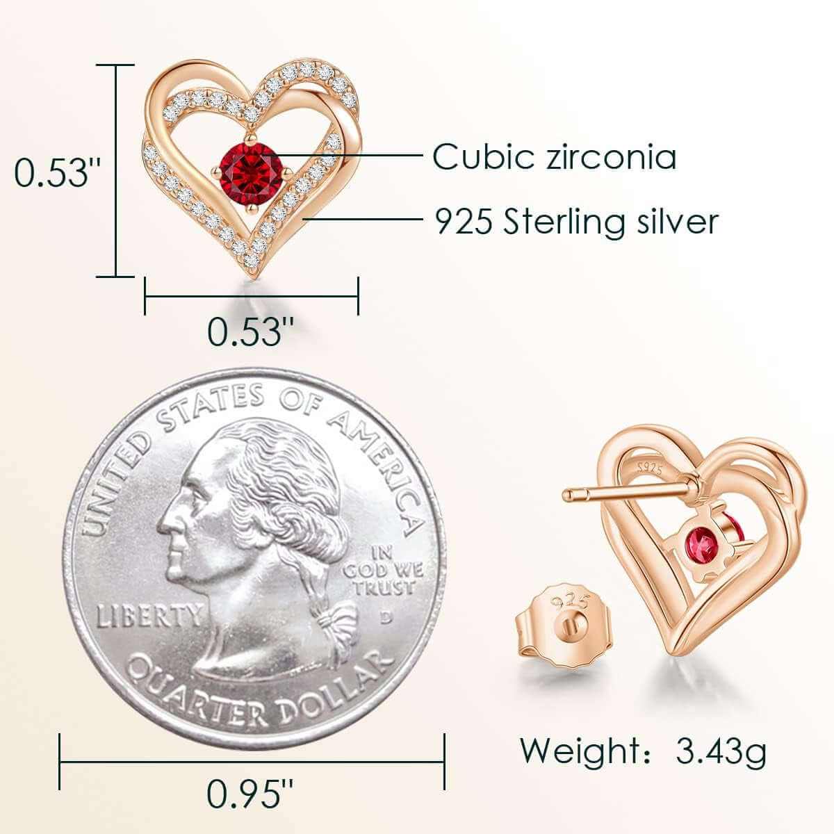 Forever Love Heart Stud Earrings for Women, 925 Sterling Silver Birthstone Heart Stud Earrings Mother&