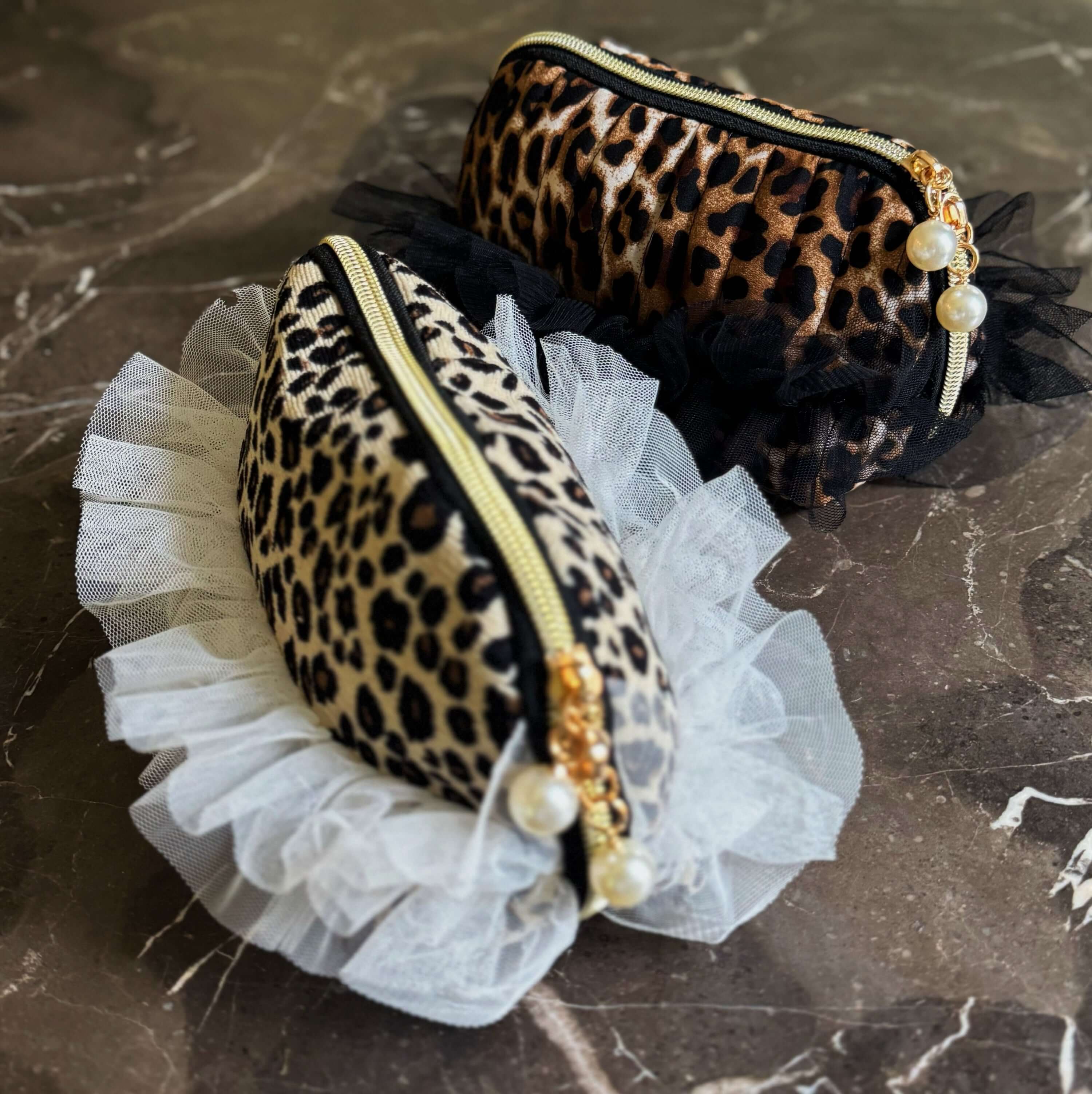 Tulle Laced Leopard Cosmetic Case – Sassy & Feminine Pouch for Makeup, Travel, or Everyday Use