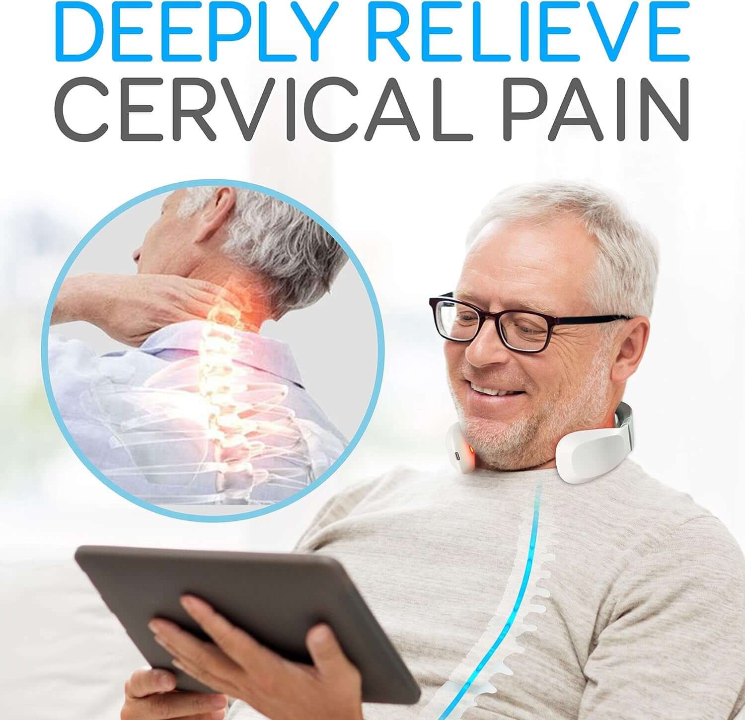 Smart Neck Massager with Heat - Cordless Rechargeable Trigger Point Deep Tissue Portable Neck Massager W/ Heat Vibration, for Men & Women - SLNKMSG120, White