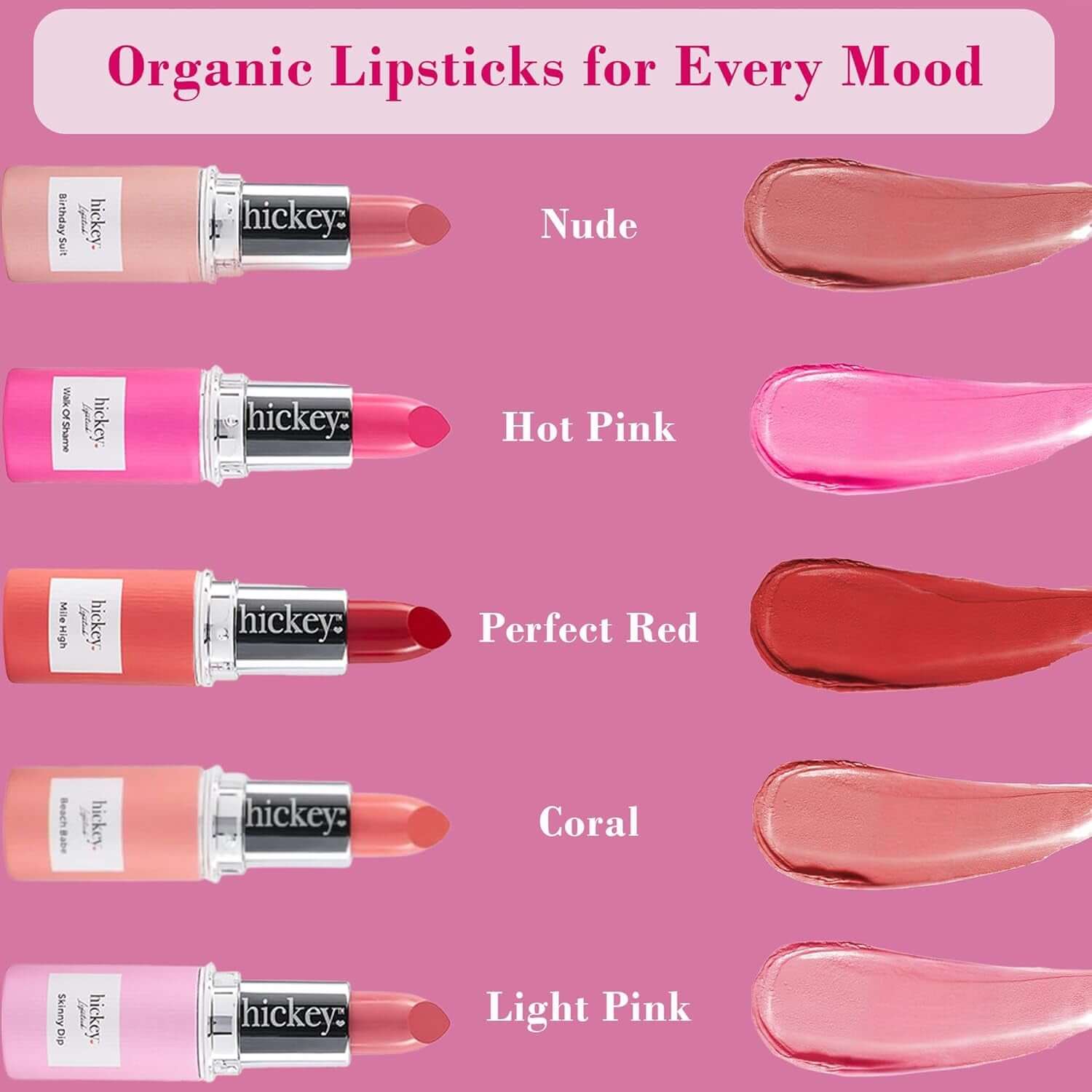 Lipstick for Women Fashion Week Lipstick Collection Refillable Perfect Red Lipstick, Hot Pink, Nude, Light Pink & Coral Organic, Vegan, Gluten-Free Lipstick Long Lasting (Pack of 5)