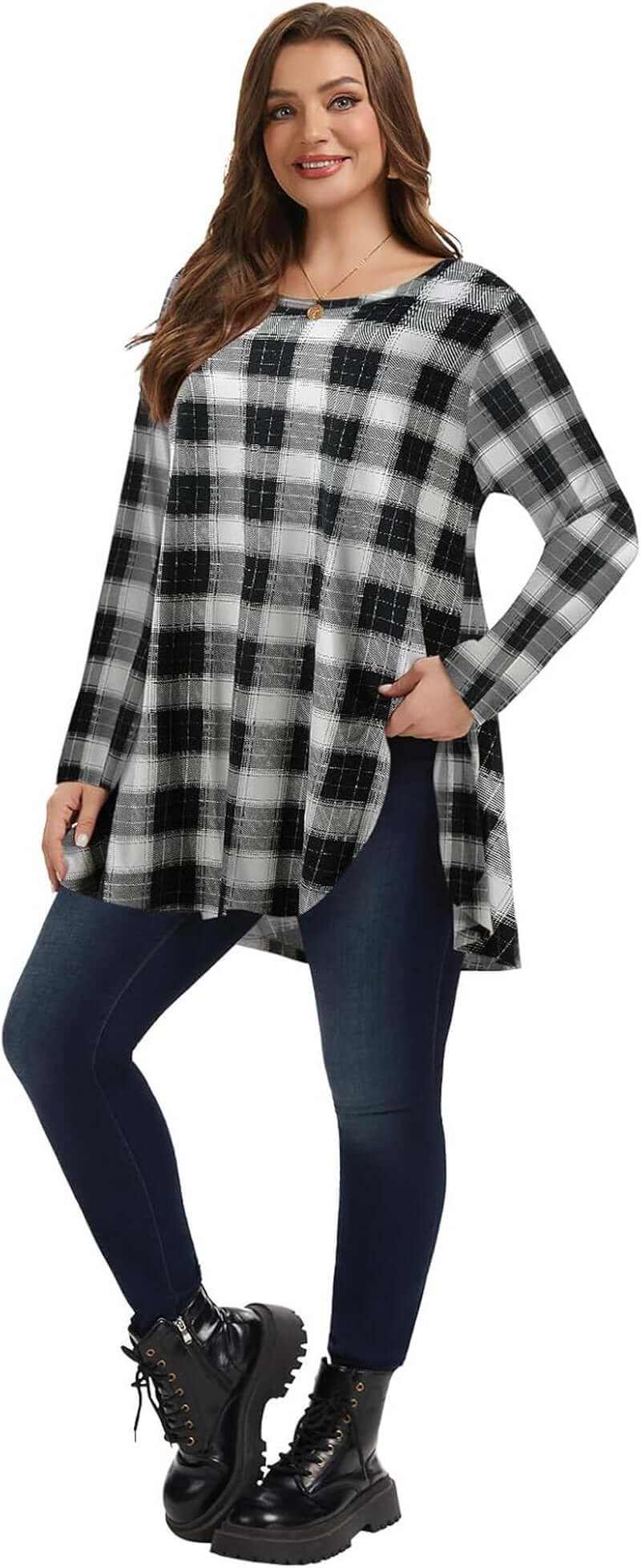 Plus Size Long Sleeve Tunic Tops for Women - Flowing Loose Fit Shirts Ideal for Leggings