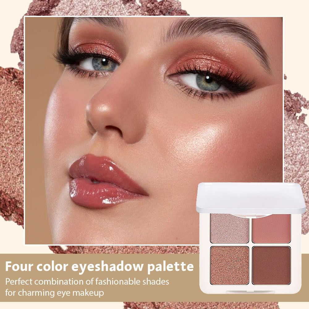 Neutral Nude Pink Eye Shadow Palette, Metallic and Shimmer Magic Eyeshadow Makeup, Velvety Pigmented Creamy Formula, Four Way Quad Eye Shadow Palette for Old Women, (01#Nude Pink)