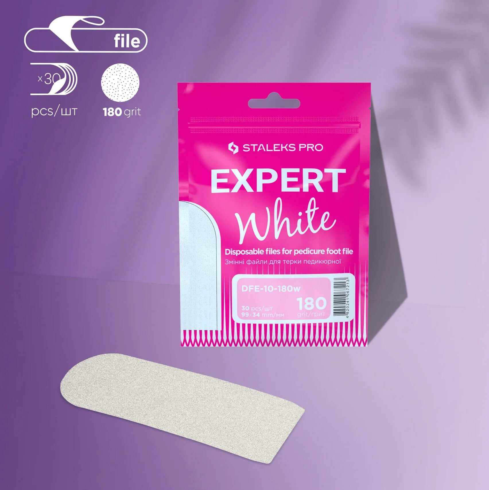 Staleks Disposable White Refill Pads for Pedicure Foot File EXPERT 10 180 Grit (30 Pcs)