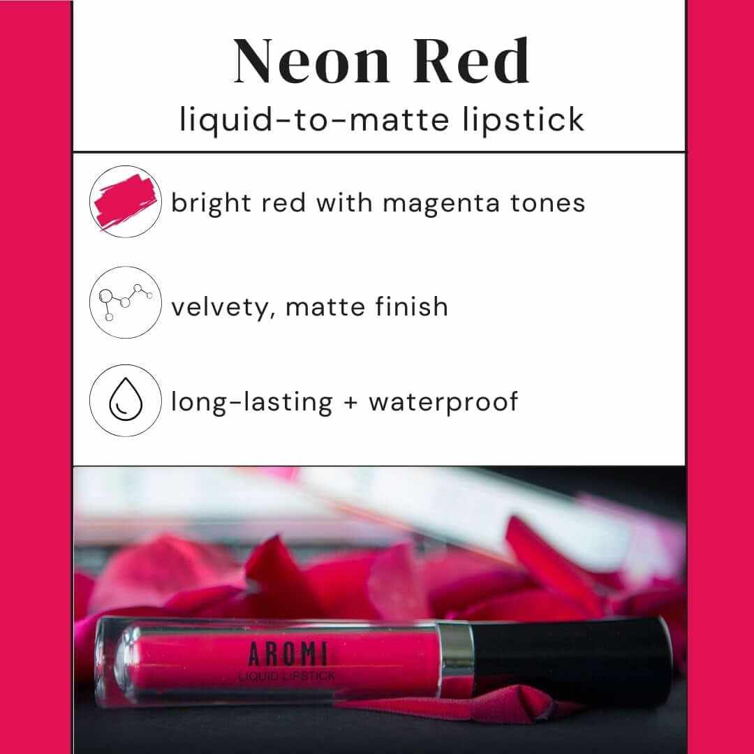 Magenta Red Matte Liquid Lipstick | Long-Lasting, Bright Lip Color for Women, Vegan, Waterproof, Gluten Free (Neon Red)