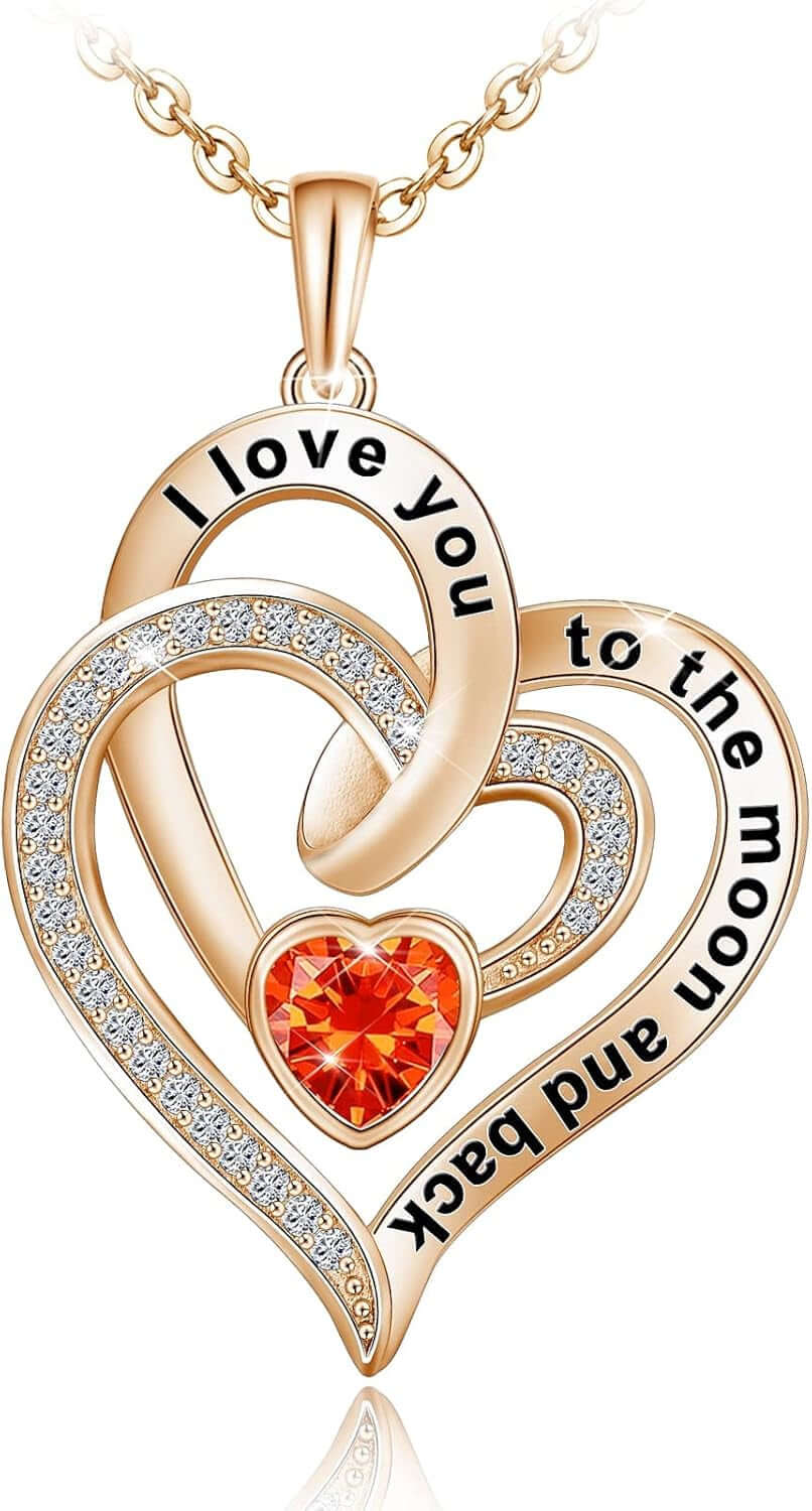 Heart Necklace for Women 925 Sterling Sliver Birthstone Heart Jewelry I Love You to the Moon and Back Necklaces for Mother Girlfriend Wife with Jewelry Gift Box