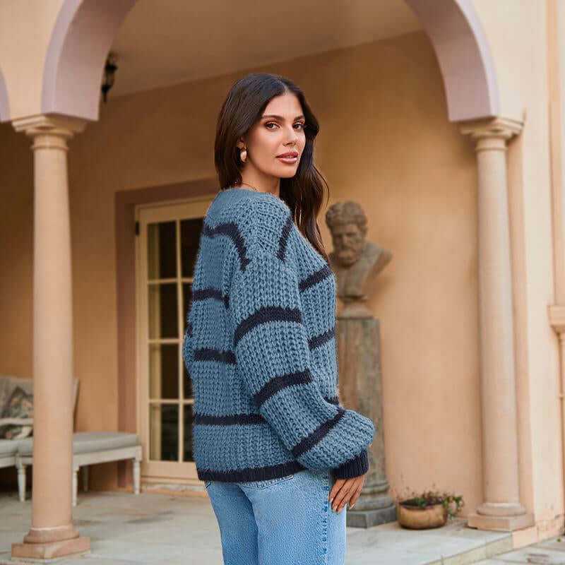 GRACE KARIN Women Striped Sweater Dropped Shoulder Crew Neck Hollowed-Out Pullover White Zea Goo Oversized Striped Cropped Sweater Crochet Tanktop Circle Zipper Sweater Aerie Shoulder Sweater Aerie Chenille Long Knitcardigan Kitty Sweater Se Zane