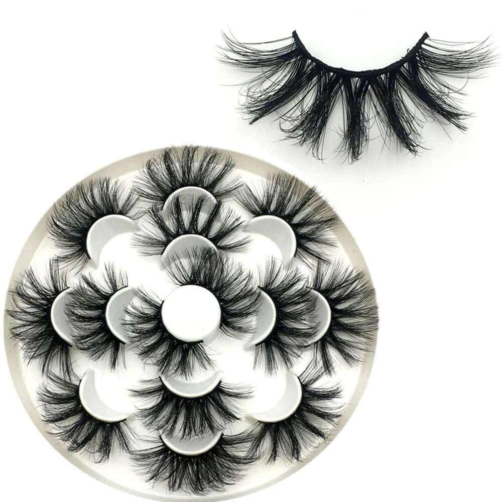 False Eyelashes 25Mm Lashes Wispy Long 8D Mink Lashes Dramatic Volume Fluffy Eye Lashes Pack for Women 7Pairs Soft Reusable Fake Eyelashes