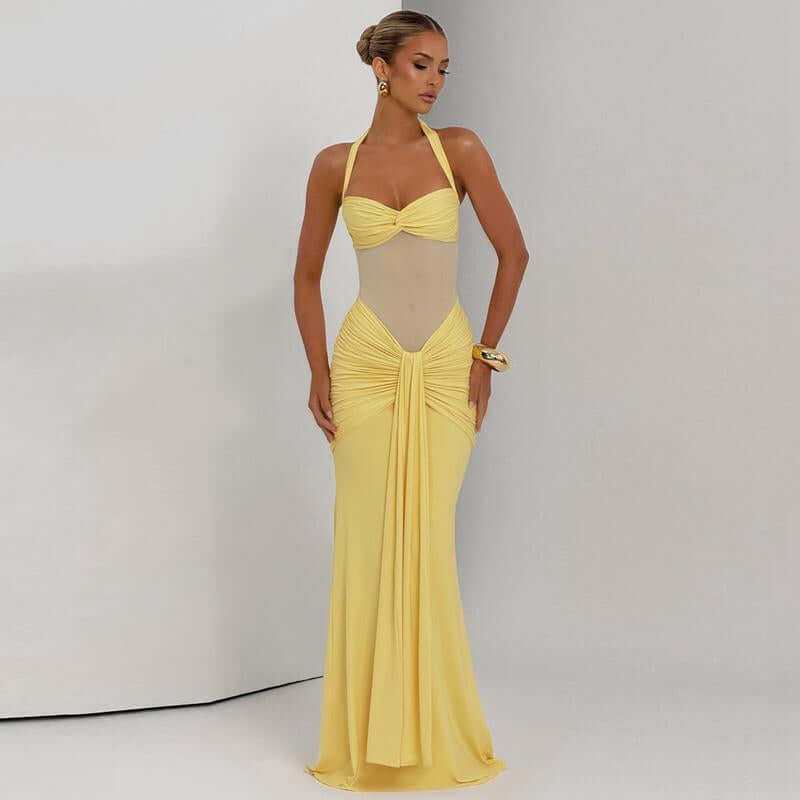 Chest Twist Halter Tie Mermaid Maxi Dress for Women&