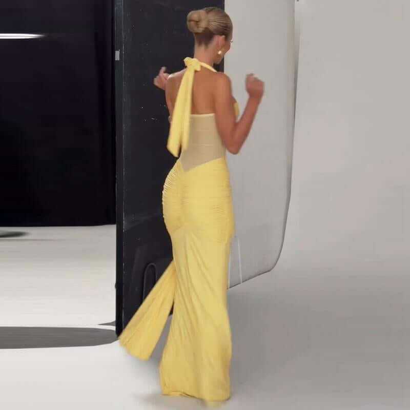 Chest Twist Halter Tie Mermaid Maxi Dress for Women&