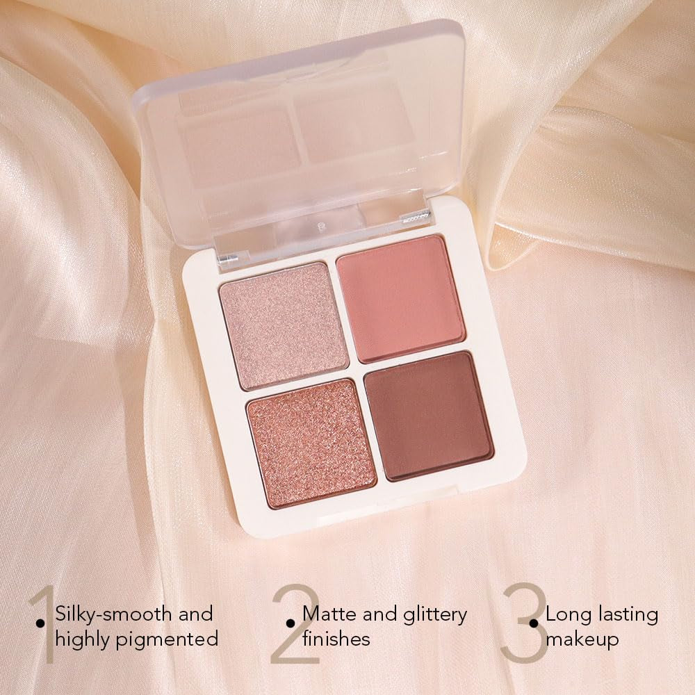 Neutral Nude Pink Eye Shadow Palette, Metallic and Shimmer Magic Eyeshadow Makeup, Velvety Pigmented Creamy Formula, Four Way Quad Eye Shadow Palette for Old Women, (01#Nude Pink)