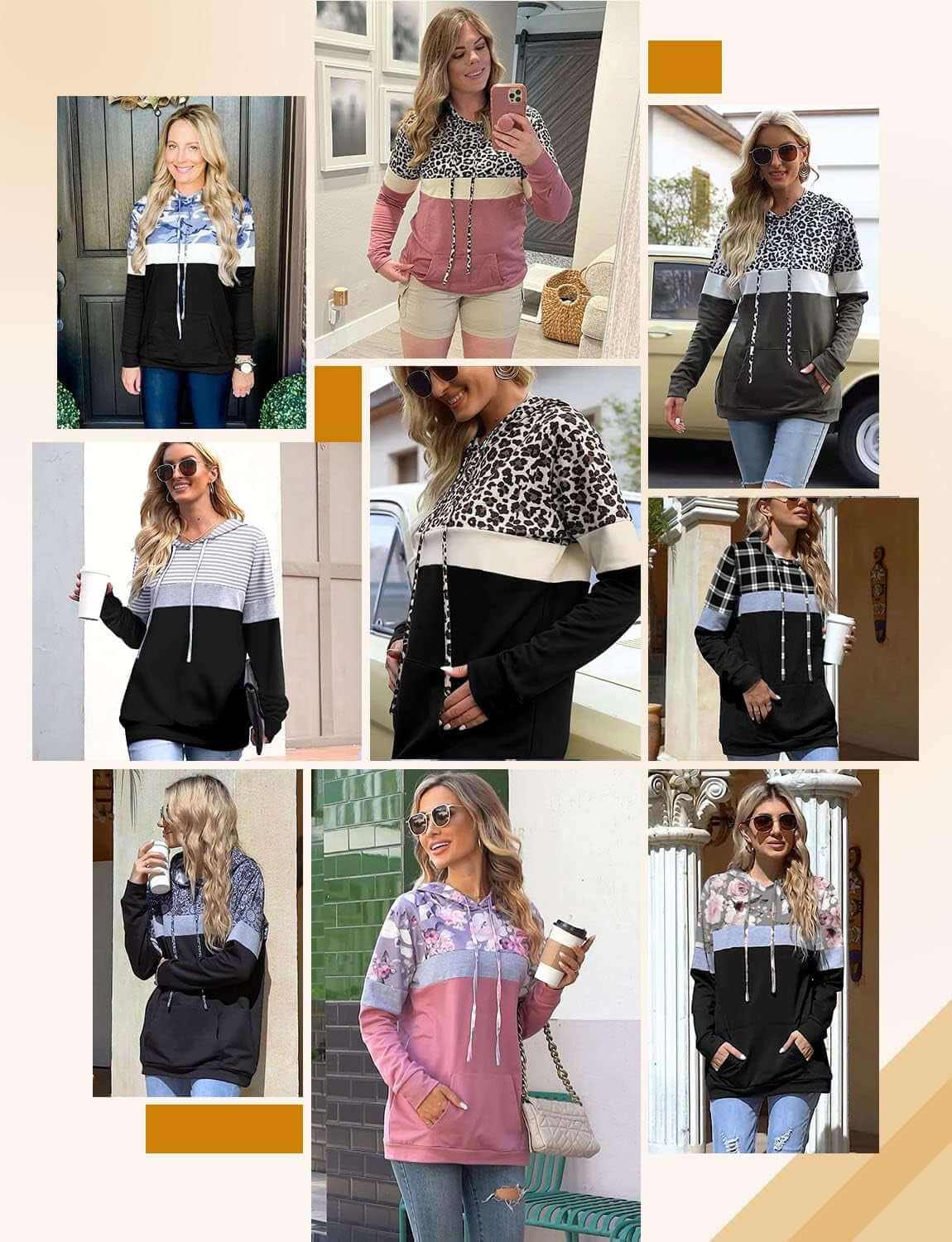 Hoodies for Women Camo Leopard Print Tops Pullover Hooded Sweatshirt Drawstring with Pocket