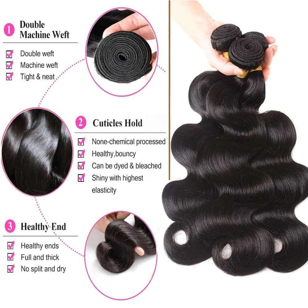 Body Wave Bundles Human Hair 18 20 22 Inch 10A Brazilian Body Wave Human Hair Bundles 100% Unprocessed Full and Thick