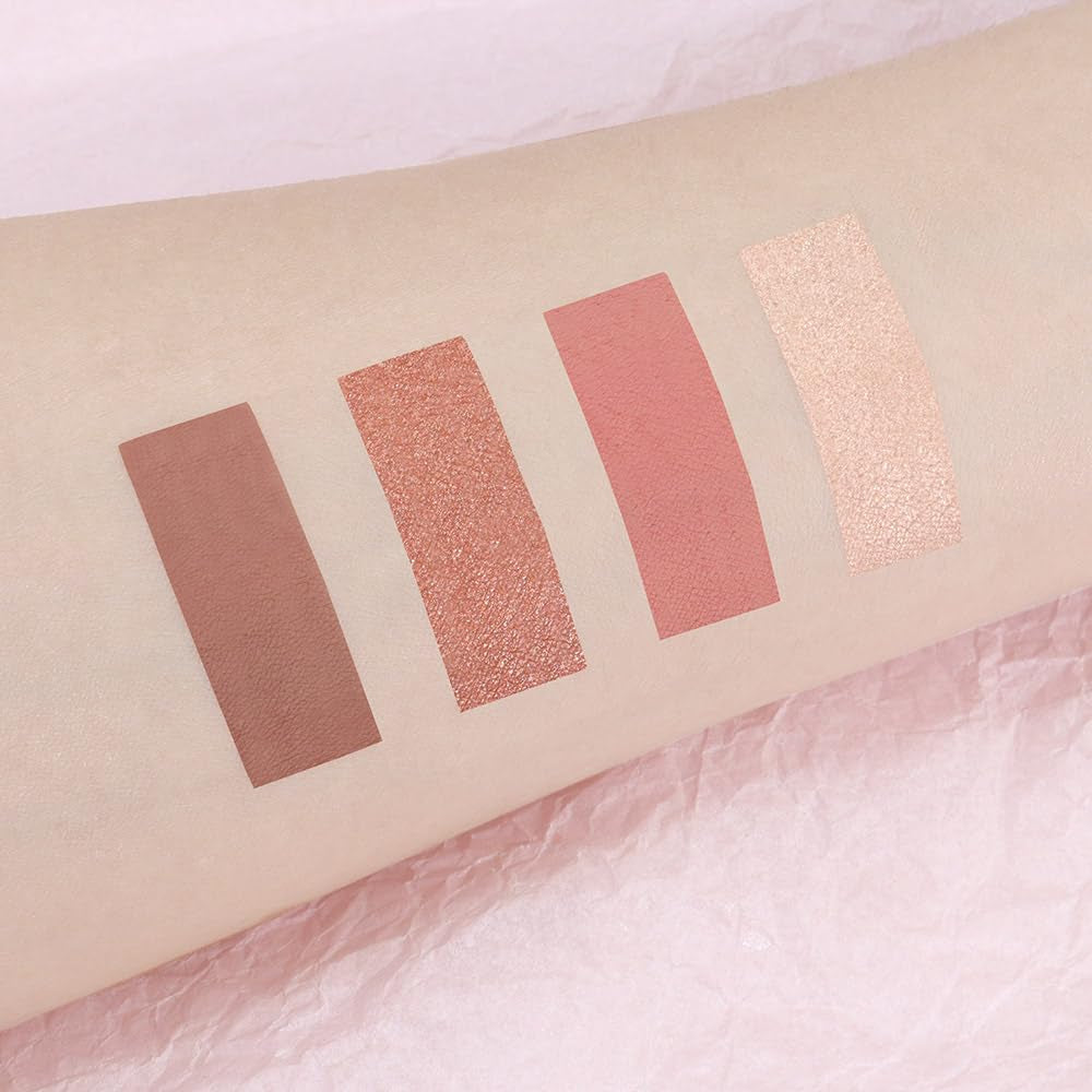 Neutral Nude Pink Eye Shadow Palette, Metallic and Shimmer Magic Eyeshadow Makeup, Velvety Pigmented Creamy Formula, Four Way Quad Eye Shadow Palette for Old Women, (01#Nude Pink)