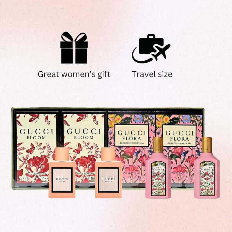 Gucci Flora Gorgeous Gardenia & Bloom Perfume Set for Women - 4 Mini Travel Size Splashes