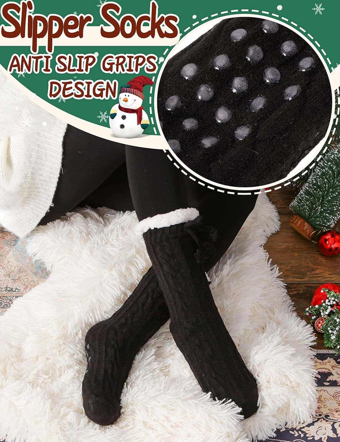 Slipper Fuzzy Socks for Women Fluffy Cozy Cabin Winter Warm Soft Fleece Comfy Thick Socks with Grips