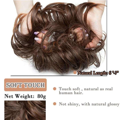 Tousled Updo Messy Bun Hair Piece Hair Extension Ponytail with Elastic Rubber Band Updo Extensions Hairpiece Synthetic Ponytail Extensions Scrunchies for Women.