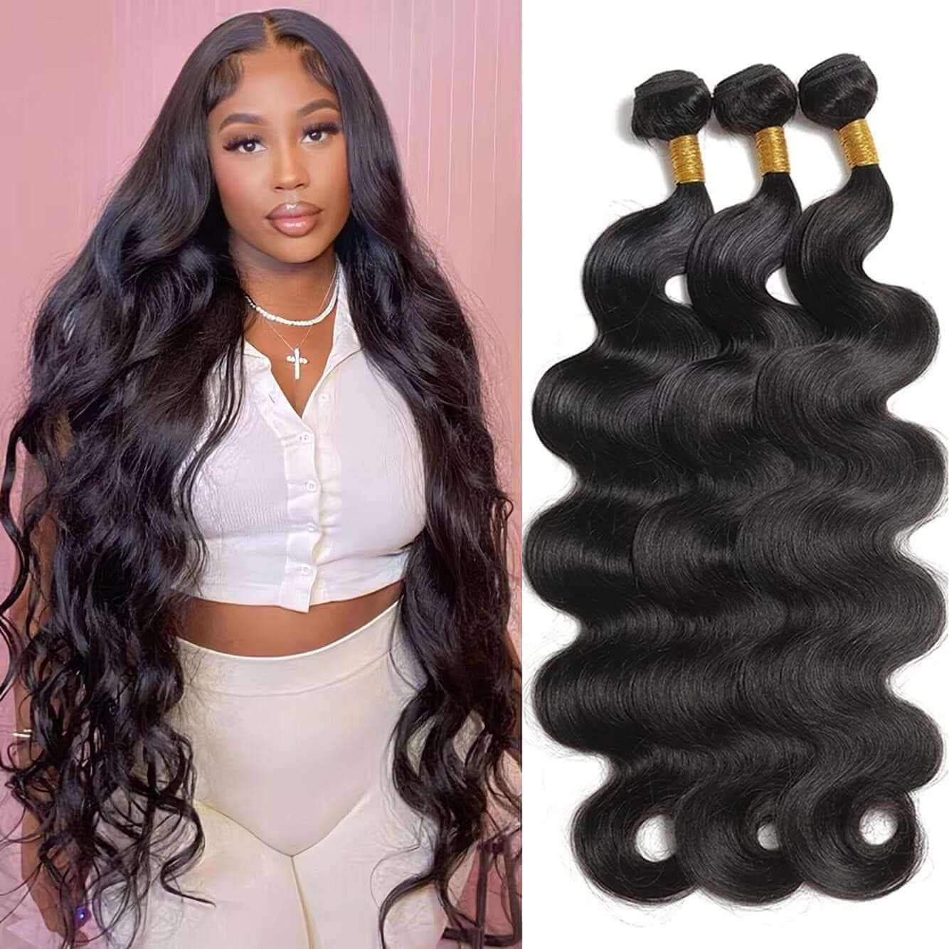 Body Wave Bundles Human Hair 18 20 22 Inch 10A Brazilian Body Wave Human Hair Bundles 100% Unprocessed Full and Thick