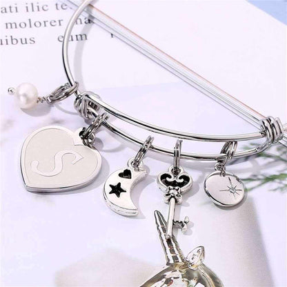 Initial Charm Bracelets for Women Gifts - Engraved 26 Letters Initial Charms Bracelet Stainless Steel Bangle Bracelet Birthday Christmas Jewelry Gift for Women Teen Girls