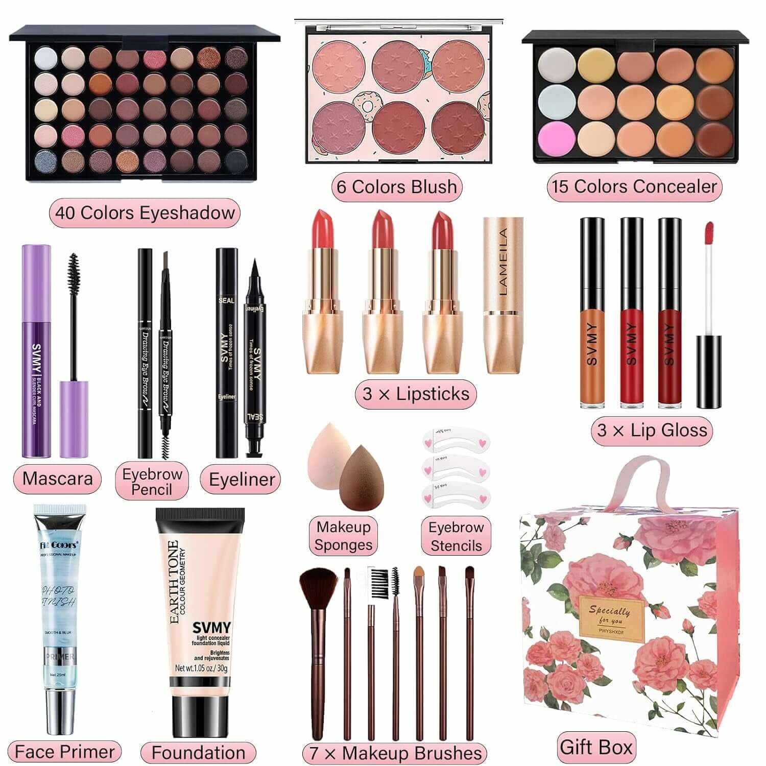 Makeup Set for Women, Makeup Kit for Beginners Teen Girls, Makeup Gift Set for Teens, Makeup Kit for Girls, Eyeshadow Palette, Lip Gloss, Face &amp; Eye Make Up