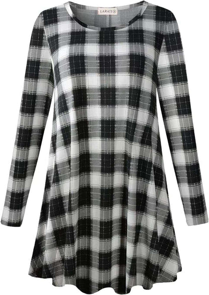 Plus Size Long Sleeve Tunic Tops for Women - Flowing Loose Fit Shirts Ideal for Leggings