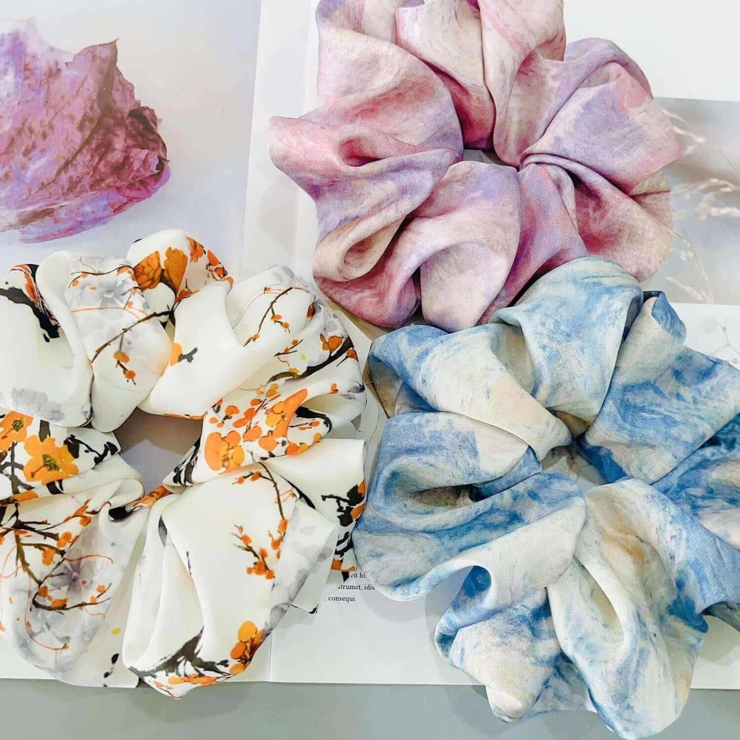 Large Satin Scrunchies XL Silk Oversized Scrunchie for Thick Long Hair Scrunchy Bobbles Hair Ties Jumbo for Women Girls (PAINTING)